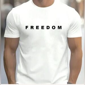 FREEDOM White Men’s Short Sleeve Crewneck Cotton T-Shirt by Gildan – Size Medium